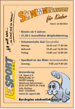 Trainingszeiten für unsere Schwimmenlerner (Schwimmenlernen für Kinder, Jugendliche und auch Erwachsene)