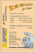 Trainingszeiten für unsere Schwimmenlerner (Schwimmenlernen für Kinder, Jugendliche und auch Erwachsene)