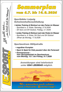 Sportbetrieb im Zeitraum der Sommerferien